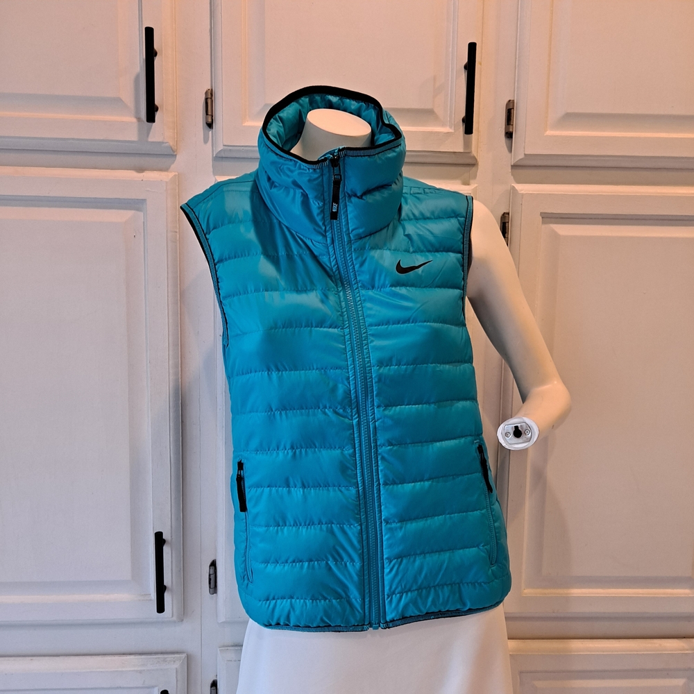 Nike Teal Blue Duck Down Lightweight Puffer Vest With High Collar Effortless